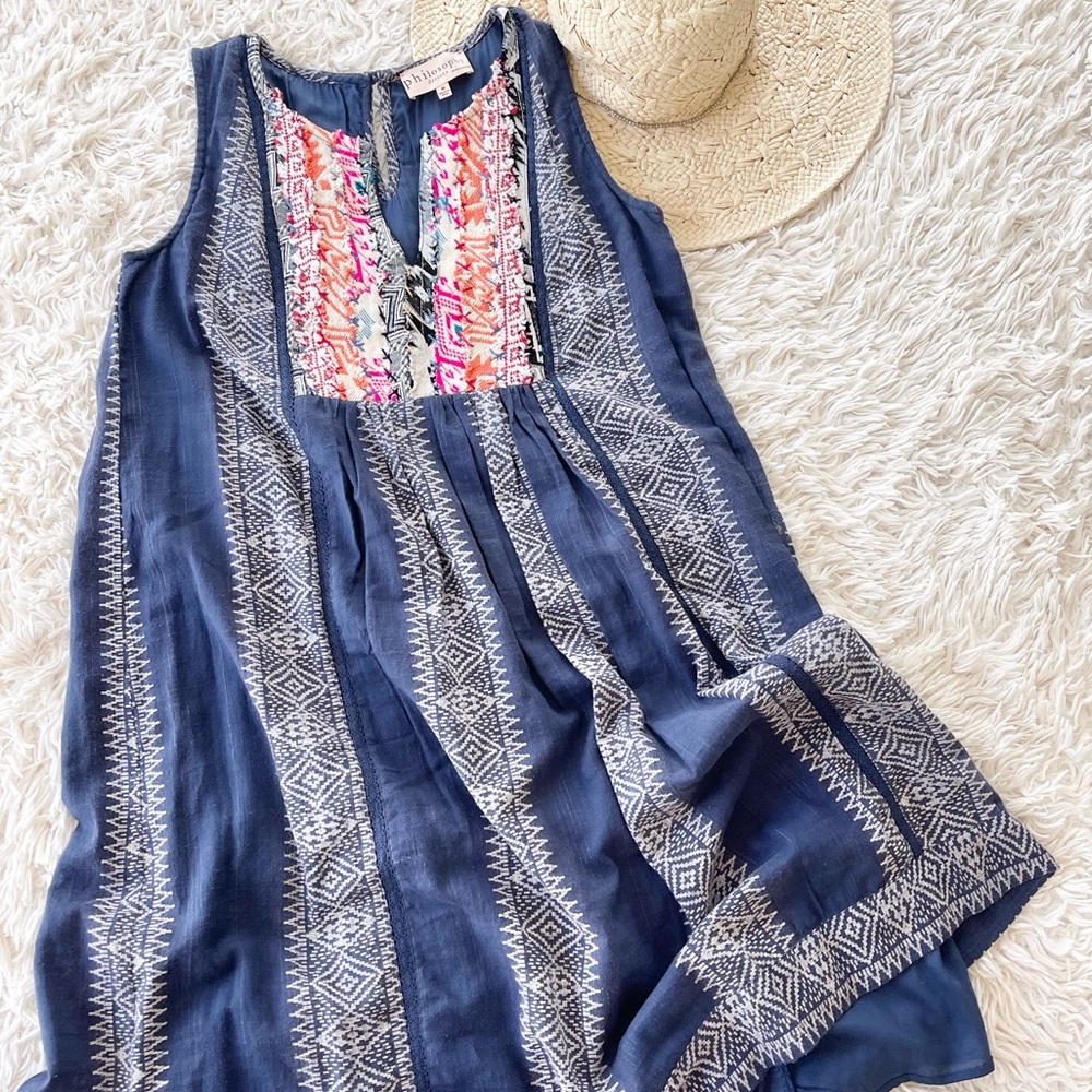 •SOLD• Philosophy Embroidered Textured Knit Ethnic Shift Dress